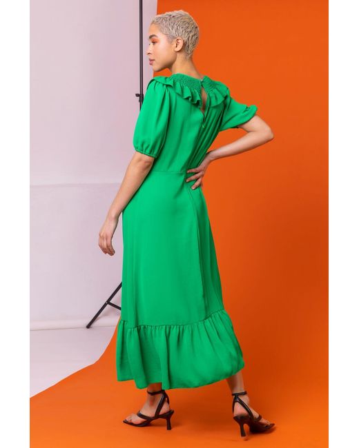 D.u.s.k Green Frill Collar Detail Midi Dress