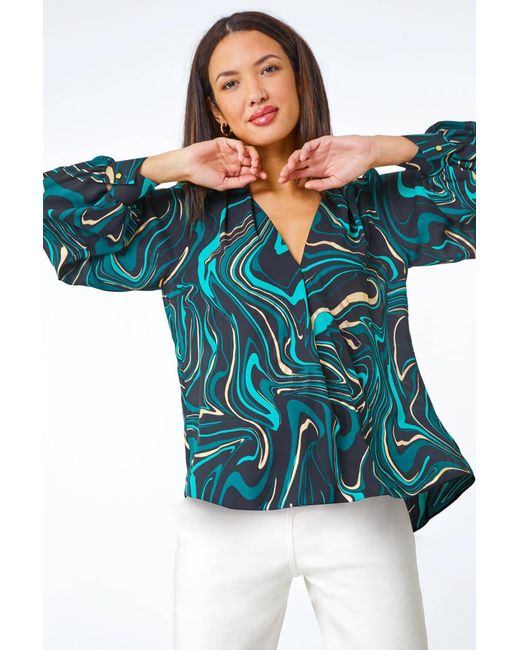Roman Blue Metallic Marble Print Overshirt