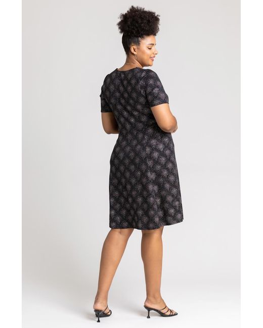 Roman Curve Pink Glitter Print Fit & Flare Skater Dress