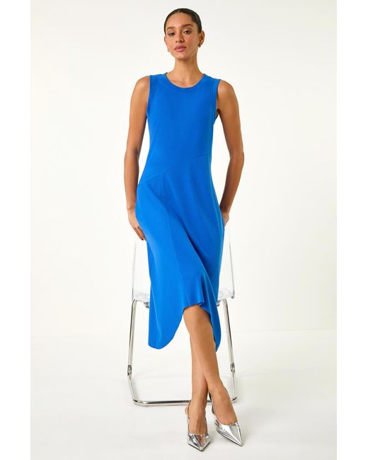 D.u.s.k Blue Asymmetric Stretch Midi Dress