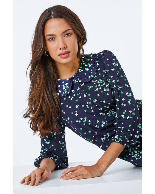D.u.s.k Blue Ditsy Print Collar Mini Dress