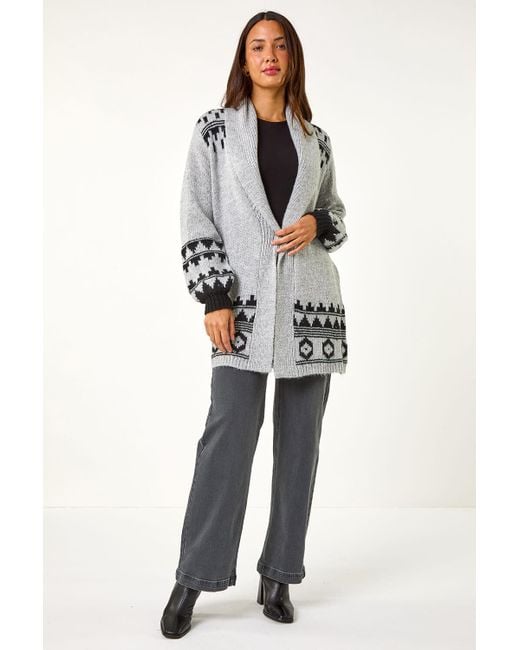 Roman Gray Patterned Knit Cardigan