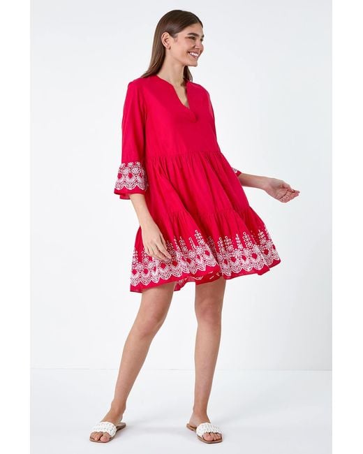 Roman Embroidered Cotton Smock Dress