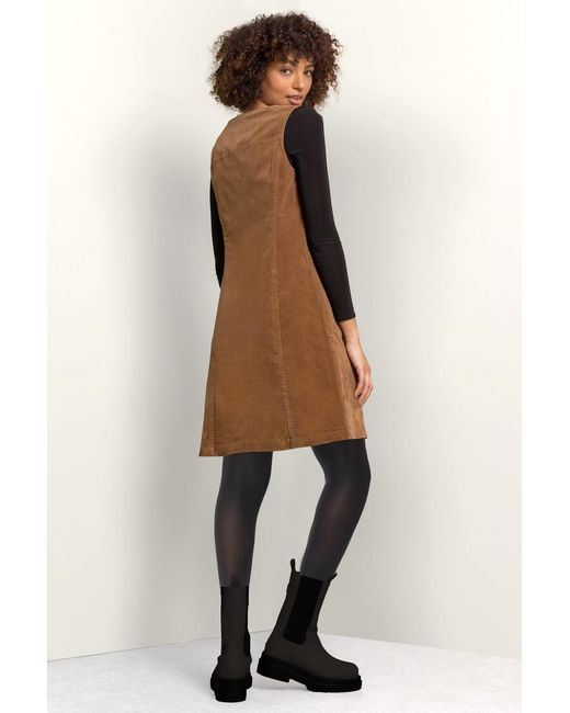 D.u.s.k Brown Corduroy Button Detail Pinafore Shift Dress