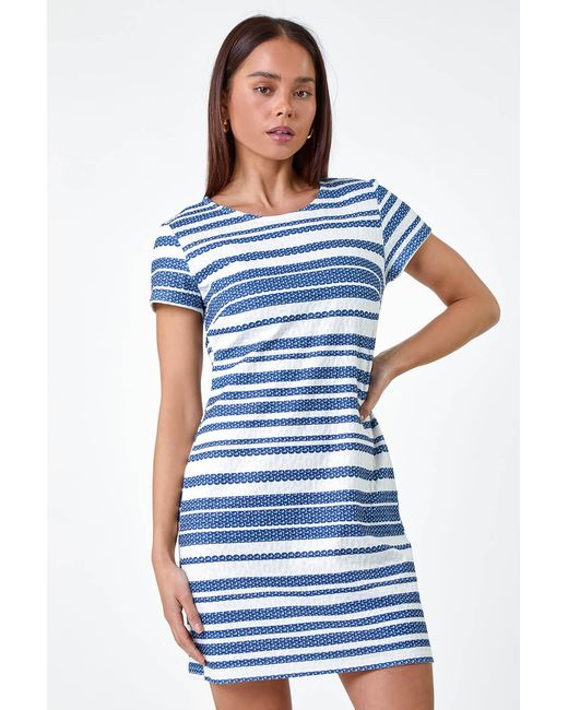 Roman Petite Blue Textured Stripe Shift Dress