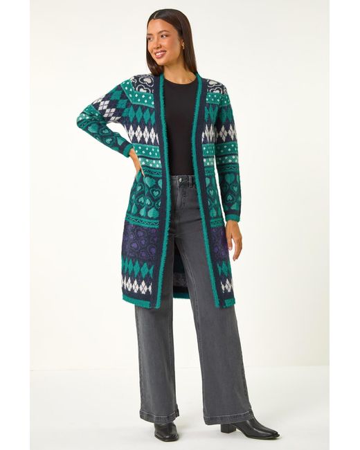 Roman Green Fairisle Heart Pattern Cardigan