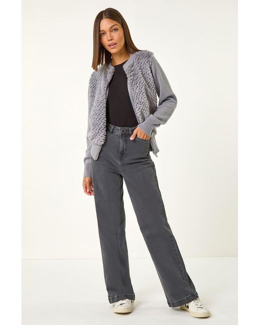 Roman Gray Faux Fur Funnel Neck Zip Jacket