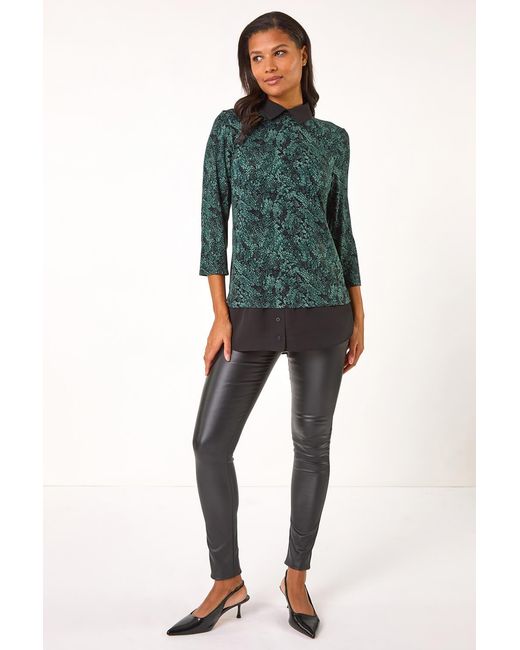 Roman Green Abstract Animal Print 2 In1 Shirt