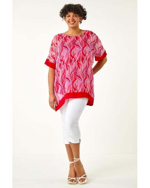 Roman Curve Pink Abstract Print Chiffon Overlay Top