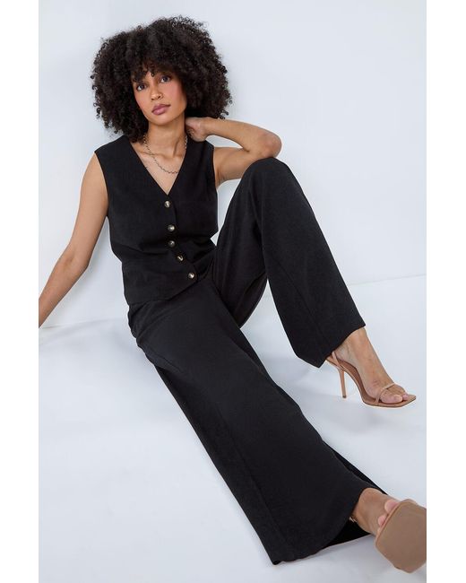 Roman Black Linen Mix Wide Leg Trousers