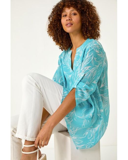 Roman Blue Linear Print Wrap Tunic