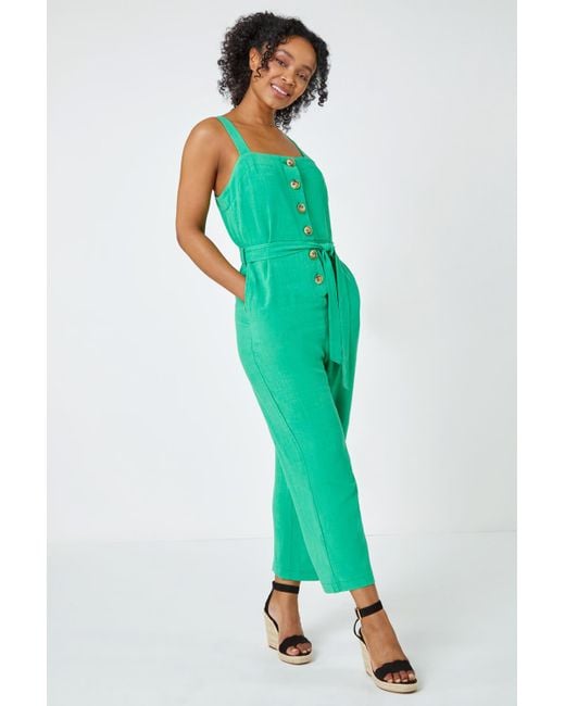 Roman Green Petite Sleeveless Linen Blend Jumpsuit