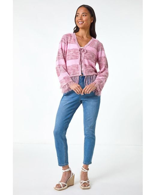 Roman Petite Pink Tassel Stripe Cardigan