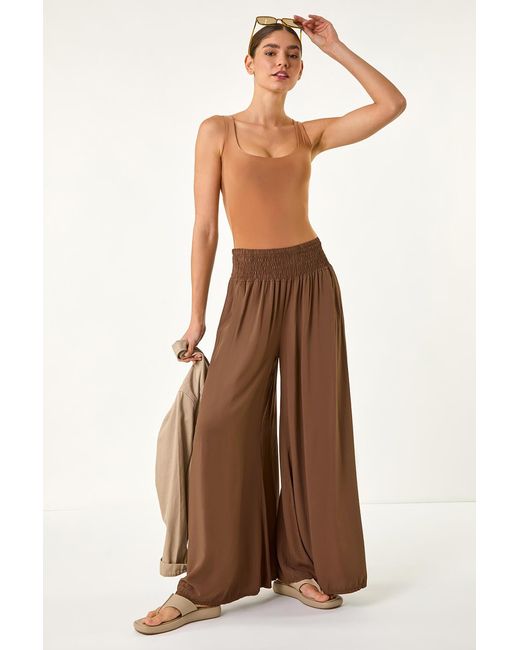 Roman Natural Relaxed Ruched Wide Leg Trouser