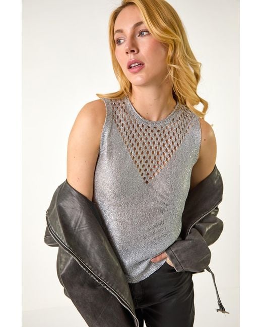 D.u.s.k Gray Metallic Cut Out Knitted Vest