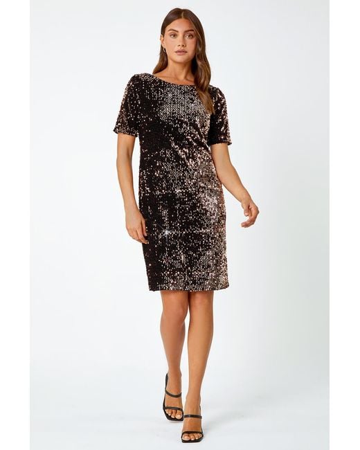 Roman Black Sequin Embellished Velvet Shift Dress