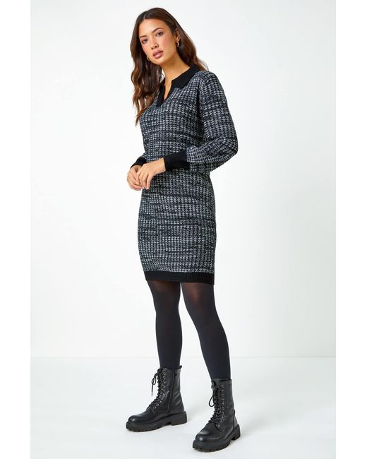 Roman Blue Collared Knitted Jumper Dress
