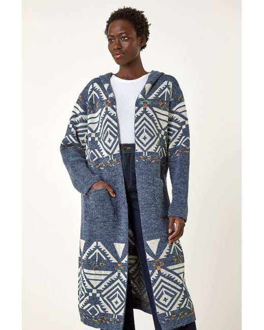 Roman Blue Aztec Print Longline Cardigan