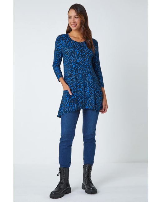 Roman Blue Spot Print Stretch Swing Top