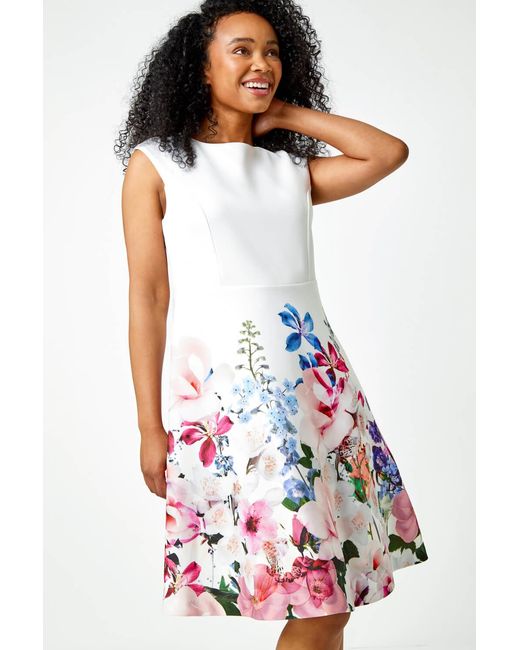 Roman Petite Red Premium Stretch Floral Dress