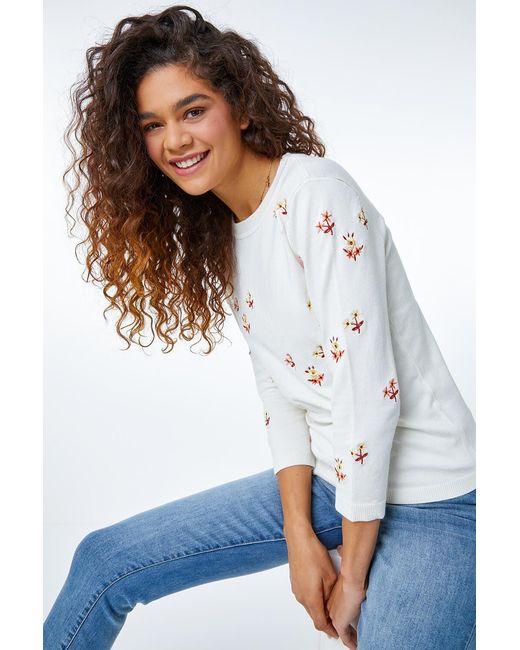 Roman White Floral Embroidered Jumper