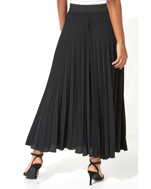 Roman Black Pleated Elastic Waist Maxi Skirt