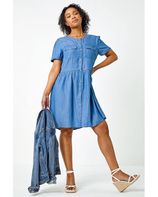 Roman Petite Blue Pocket Detail Denim Dress