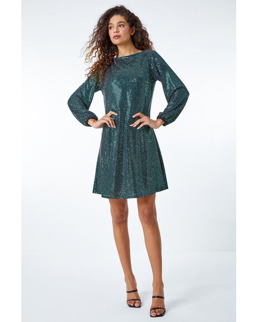 Roman Blue Sparkle Detail Swing Dress