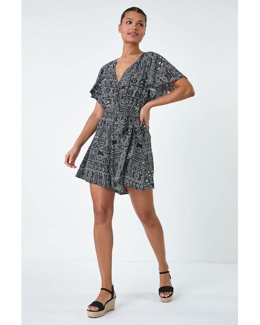 Lilly-and-Hope Gray Aztec Print Wrap Wrap Playsuit