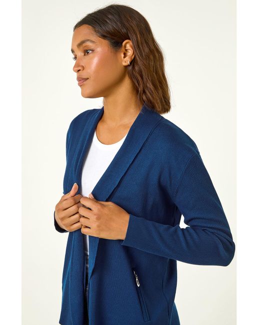 Roman Blue Knitted Zip Detail Jacket