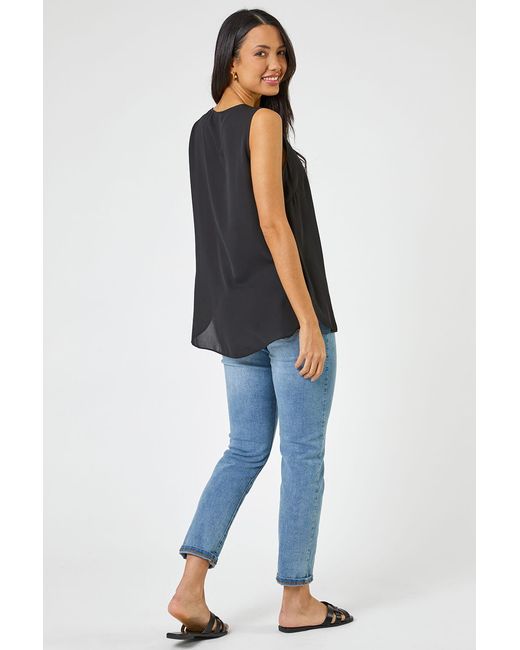 Roman Black V-Neck Pleat Tunic Tank Top