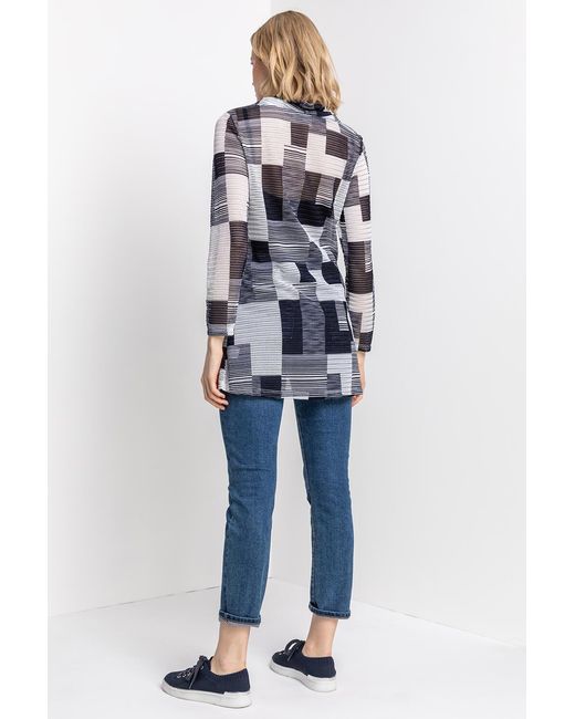 Roman Blue Abstract Colourblock Cowl Neck Tunic