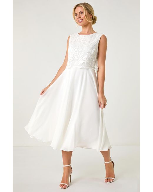 Roman Petite Natural Lace Overlay Midi Dress