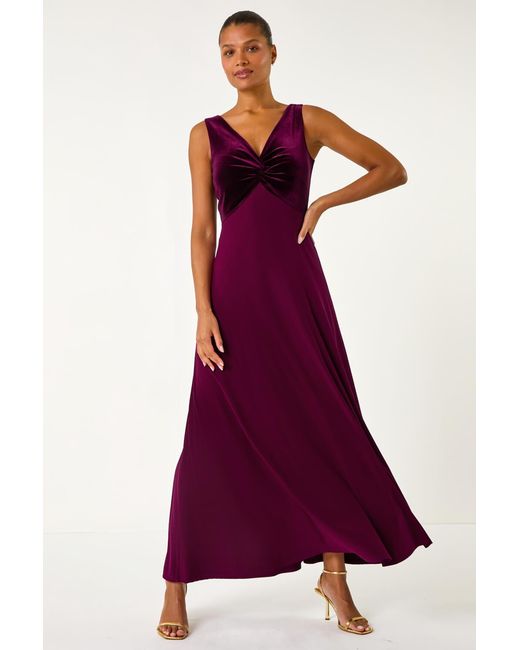 Roman Red Velvet Twist Front Maxi Stretch Dress