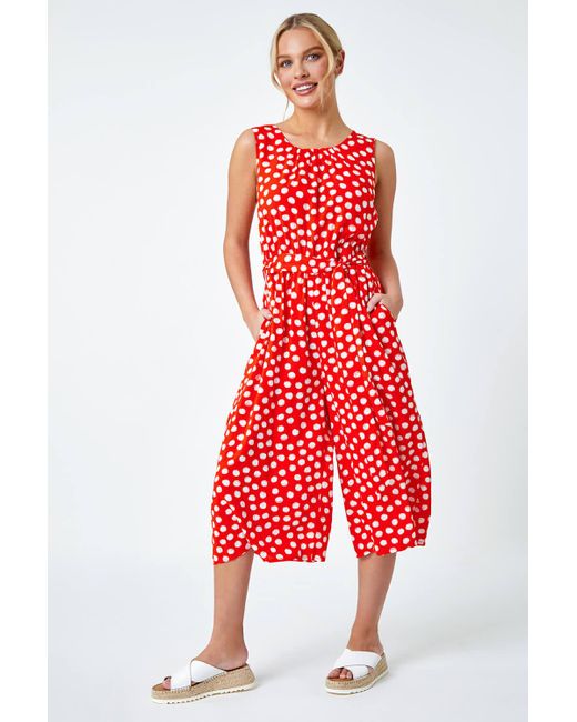 Roman Red Petite Polka Dot Cropped Jumpsuit