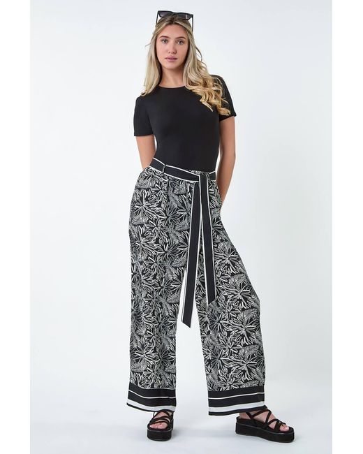 D.u.s.k Black Floral Border Print Wide Leg Trouser