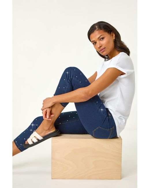 Roman Blue Embellished Cropped Stretch Jeggings