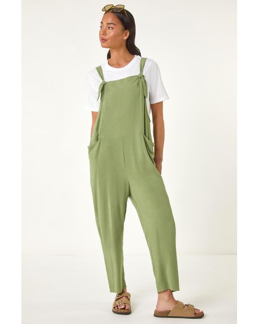 Roman Petite Green Strap Woven Jumpsuit