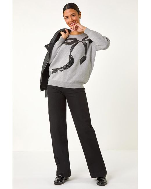 Roman Gray Bow Sequin Detail Knit Jumper