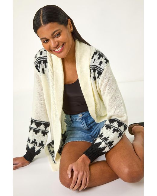 Roman White Patterned Knit Cardigan