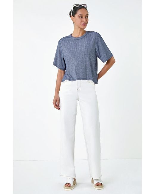 D.u.s.k Blue Metallic Shimmer Ribbed Stretch T-Shirt