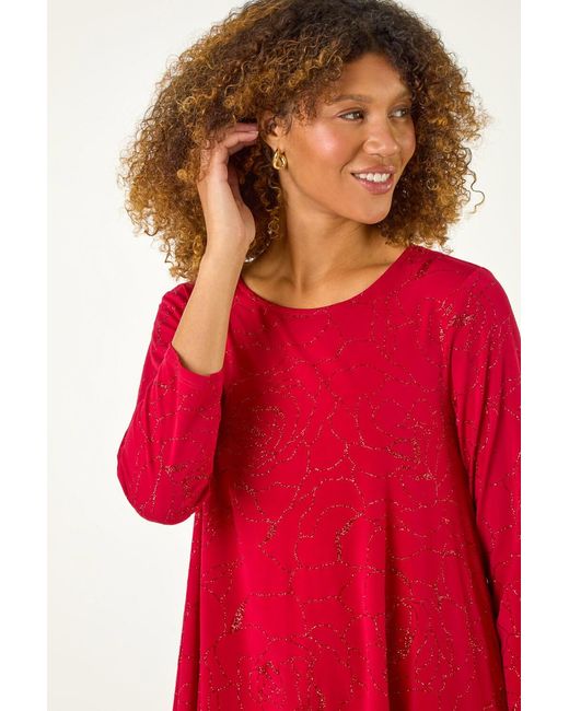 Roman Red Glitter Rose Asymmetric Hem Top