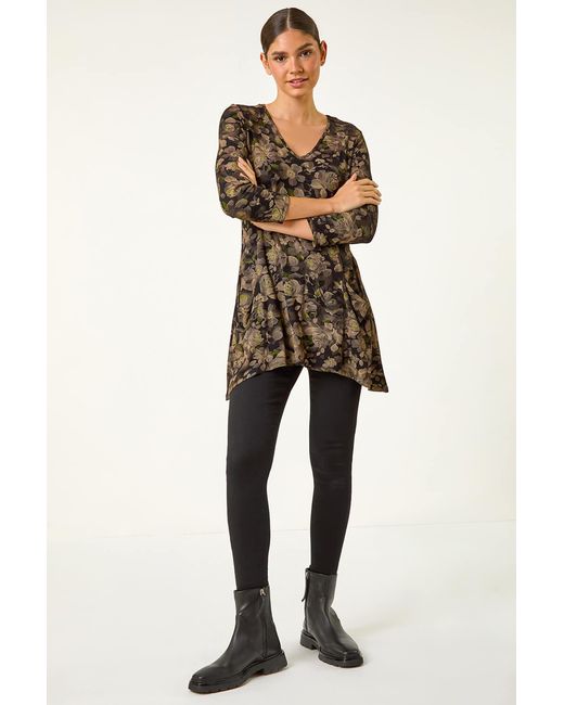 Roman Natural Stretch Floral Print Pocket Tunic
