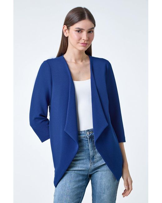 Roman Blue 3/4 Sleeve Lace Back Waterfall Jacket