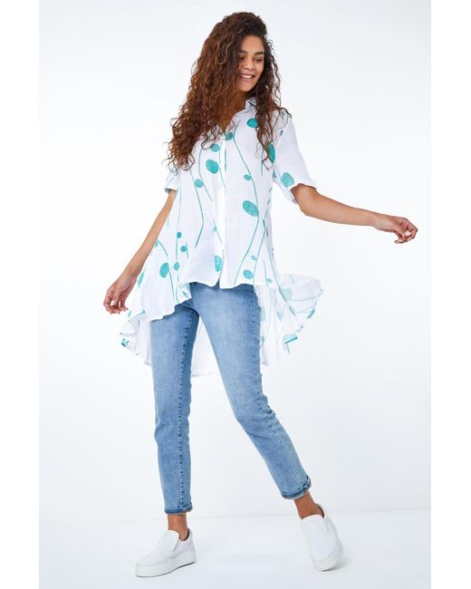 Roman Green Spot Print Button Through Shirt