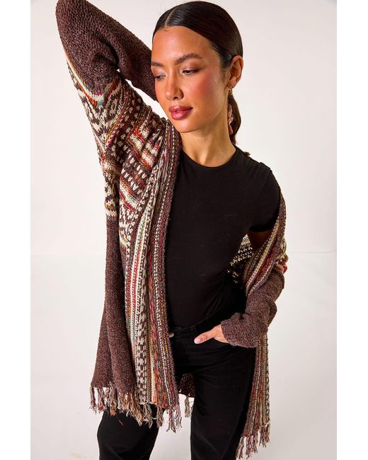 Roman Black Patterned Fringe Hem Cardigan