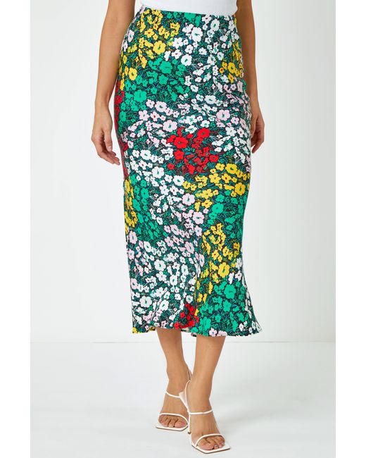 D.u.s.k Multicolor Contrast Floral Midi Skirt