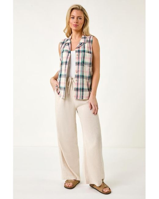 Roman Petite Pink Check Print Button Blouse