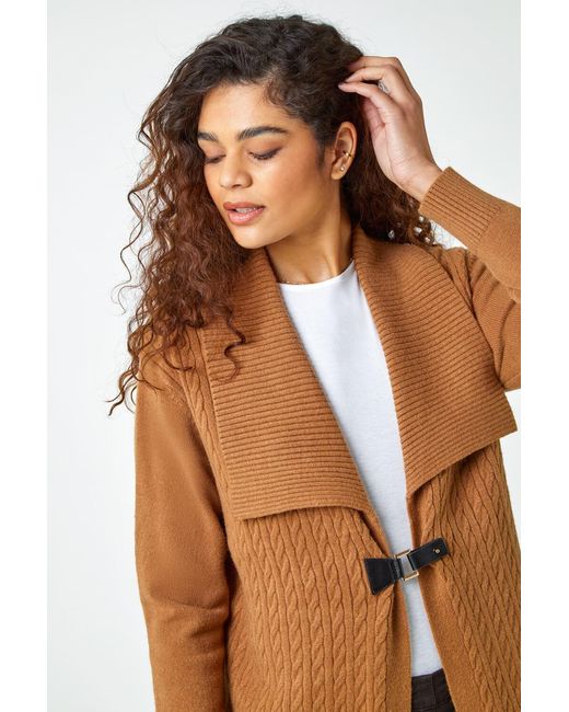 Roman Brown Collared Cable Knit Cardigan
