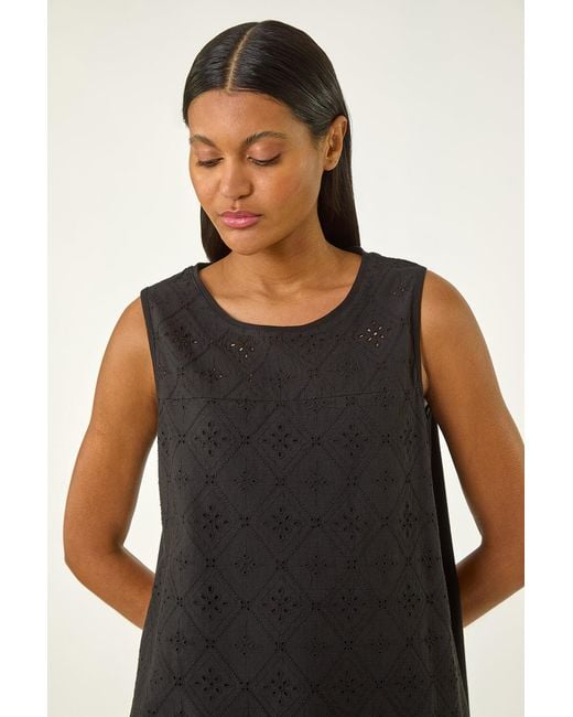 Roman Black Broderie Vest Top